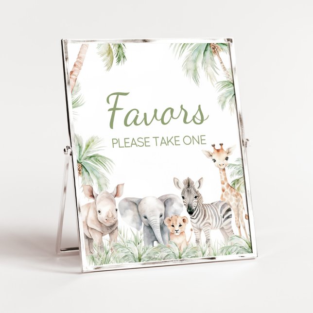 Poster Selva Safari Selvagem Um Chá de fraldas De Animais (Jungle Safari Animals Wild One Baby Shower Favors Sign)