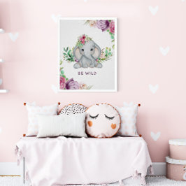 Poster Selvagem - Elefante para Bebês e Flores