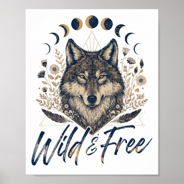 Poster "Selvagem & Livre" Boho Lobo (Frente)