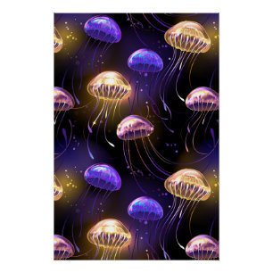 Póster Sem costura com águas-vivas brilhantes