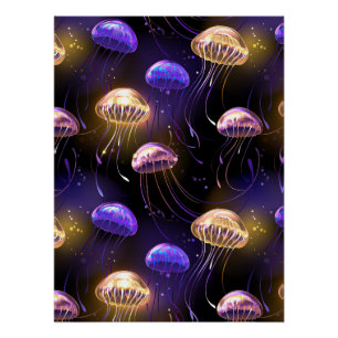 Póster Sem costura com águas-vivas brilhantes