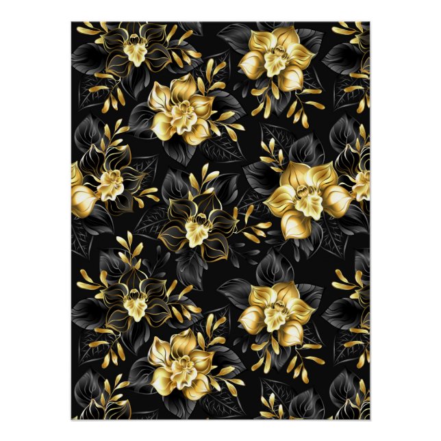 Póster Sem costura com orquídeas de joalharia (Frente)