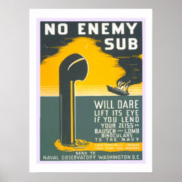 Poster Sem inimigo Sub Vintage WW2 Marinho militar