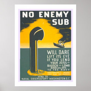 Poster Sem inimigo Sub Vintage WW2 Marinho militar