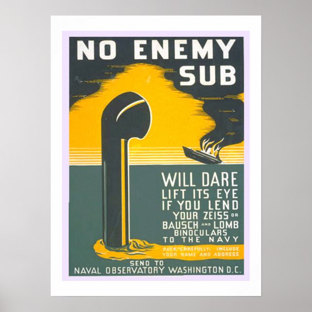 Poster Sem inimigo Sub Vintage WW2 Marinho militar (Frente)