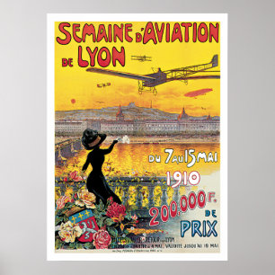 Póster Semaine d' Aviation de Lyon Viagens vintage