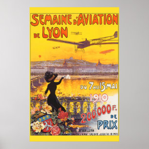 Póster Semana da aviação do vintage em Lyon France