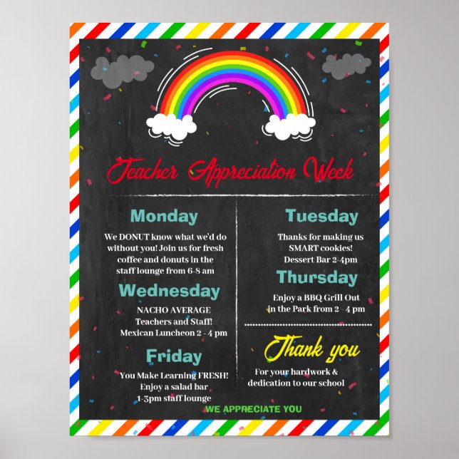 Poster Semana de apreciação de professor do Rainbow, bril (Frente)