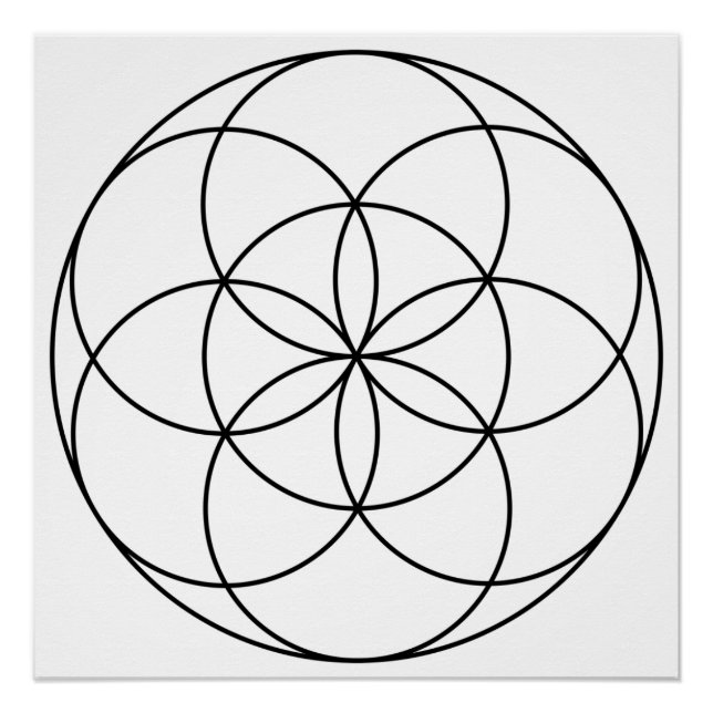Póster Sementes da Vida Sagrada Geometria Preta e Branco (Frente)