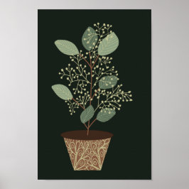 Poster Sementes de folhas de eucalipto, pote verde, terra