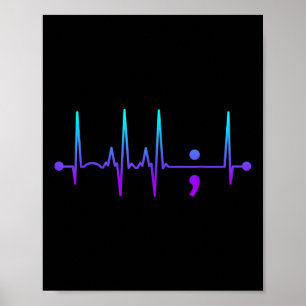Poster Semicolon Heart Beat Suicídio Sensibilização Suicí
