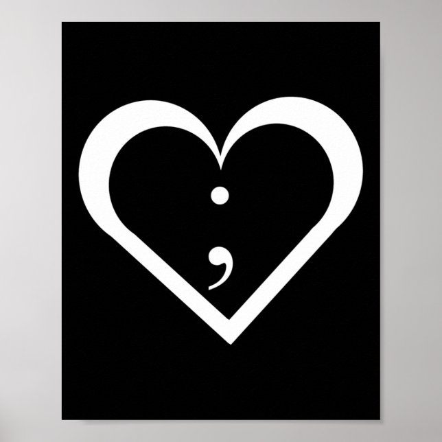 Poster Semicolon Heart Mental Health Awarement Long Sleev (Frente)
