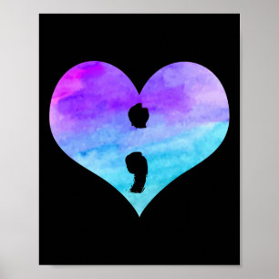 Poster Semicolon Heart Suicídio Sensibilização Saúde Ment