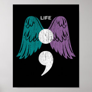 Poster Semicolon Wings Suicídio Sensibilização para a cur