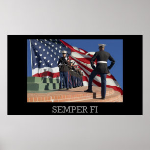 Poster Semper Fi - Pelotão e bandeira do rifle