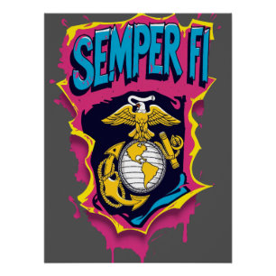 Póster Semper Fi USMC Marinho Militar