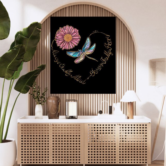 Póster Sempre Em Mente Na Floral De Dragonfly Cardíaca (Criador carregado)