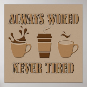 Poster Sempre Ligado Nunca Cansado Cartaz de Café Engraça