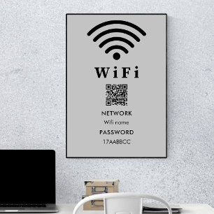 Poster Senha do Código QR Wifi Analisar Para Ligar Cinz