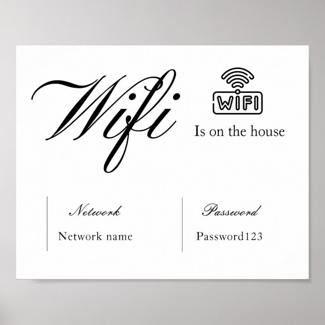 Poster Senha do Wifi Preto e Branco e Sinal de Rede (Frente)