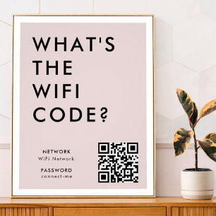 Poster Senha Wifi Qual é o código WiFi? Código QR Rosa