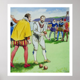 Poster Senhor Francis Drake (1540/3-96) que joga bacias,