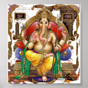 Póster Senhor Ganesh, grande deus Hindu para a felicidade
