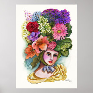 Póster Senhora Aguarela Pintura da flor do Victorian