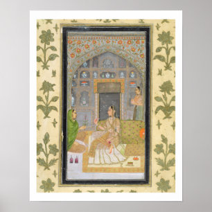 Póster Senhora assentada em um pavilhão com assistentes,