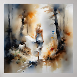 Poster Senhora Caminhando Através De Uma Floresta