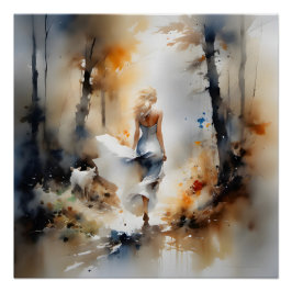 Póster Senhora Caminhando Através De Uma Floresta