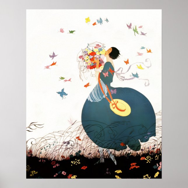 PÓSTER SENHORA COM BUCÊ DE FLORES E BORBOLETAS (Frente)