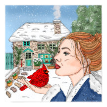 Senhora com Cardeal em frente ao Algodão Inglês