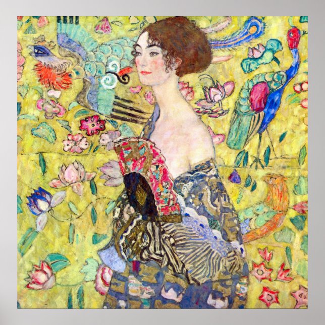 Póster Senhora com fã de Gustav Klimt (Frente)