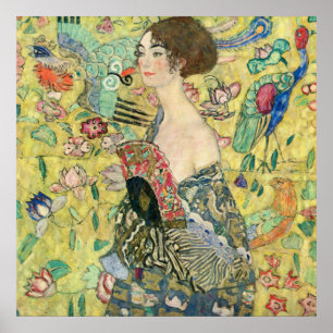 Póster Senhora com fã,Gustav Klimt,1907,art nouveau,vint