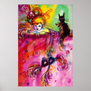 Poster SENHORA COM GATO PRETO Baile de Máscaras Veneziano