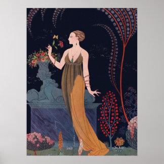 Póster Senhora com rosa por George Barbier 1914
