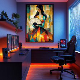 Poster Senhora com ventilador - Cubista inspirado pelo kl