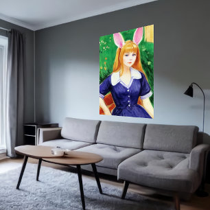 Poster Senhora com vestido azul e orelhas cobardes Arte