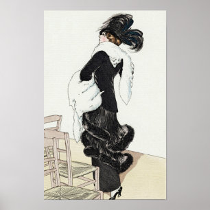 Póster Senhora da forma, casaco de pele do vintage do
