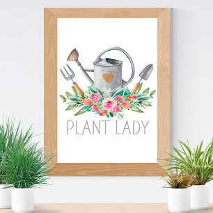 Poster Senhora das Plantas Boho Aquarela Humor Chic Jardi