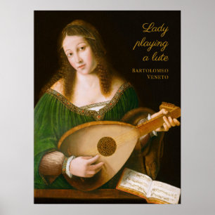 Poster Senhora de Bartolomeo Vêneto que joga um alaúde