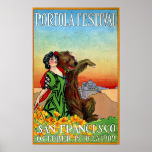 Póster Senhora do festival de Portola com urso
