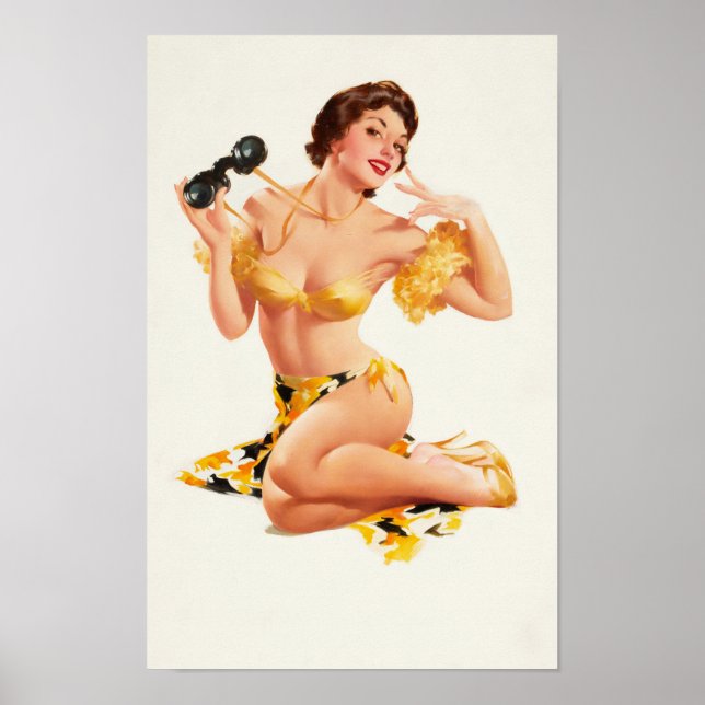 Poster Senhora do Pin-Up com Binoculares (Frente)
