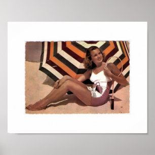 Poster Senhora do tênis do vintage na praia