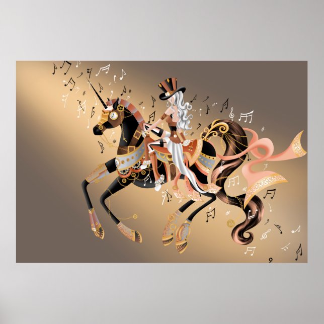 Poster Senhora e Cavalo Mecânico Steampunk (Frente)