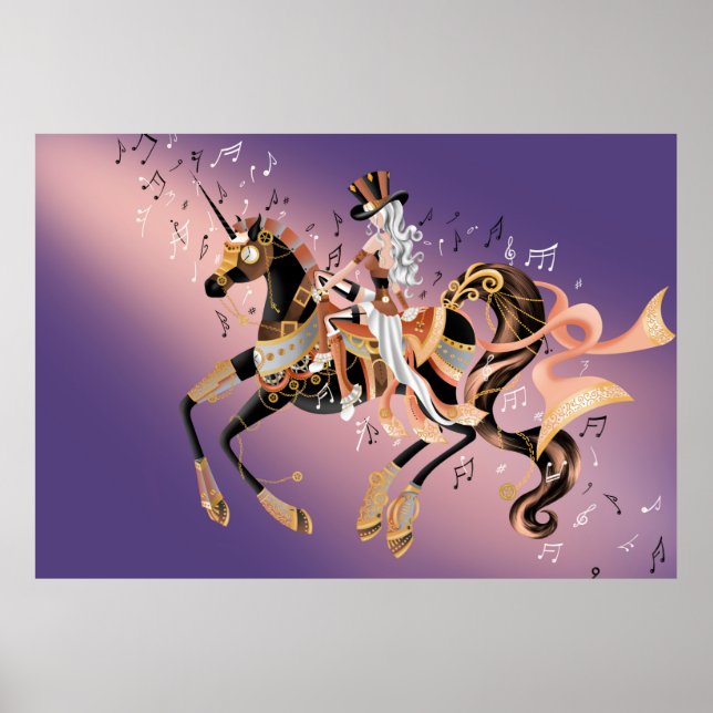 Poster Senhora e Cavalo Mecânico Steampunk (Frente)