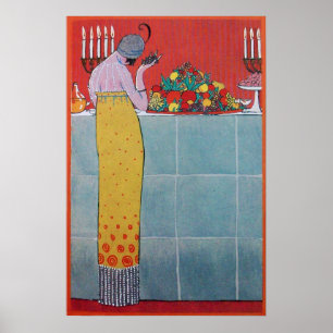 PÓSTER SENHORA E FRUTAS CONJUNTO DE MESA ARTE DECO BELEZA