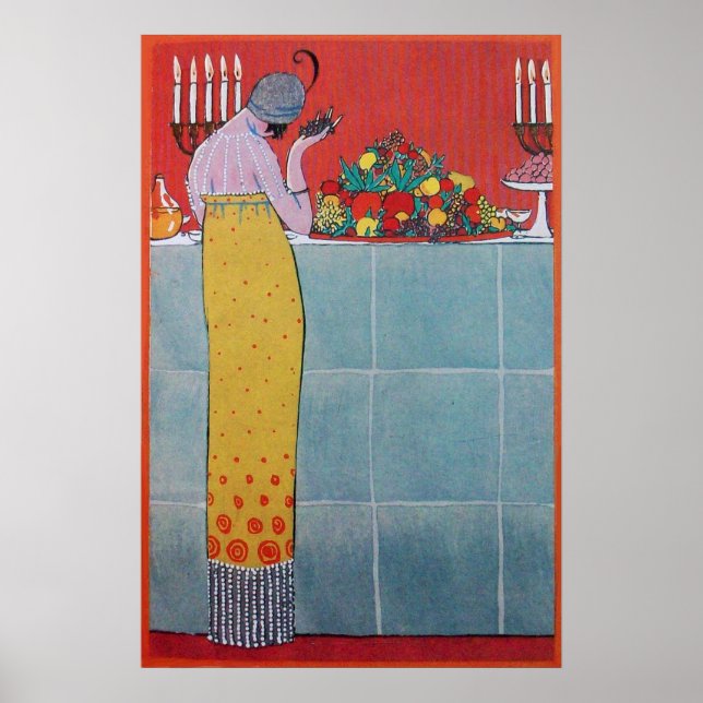 PÓSTER SENHORA E FRUTAS CONJUNTO DE MESA ARTE DECO BELEZA (Frente)