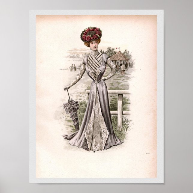 Poster Senhora Edwardian com a moda da umbrella (Frente)